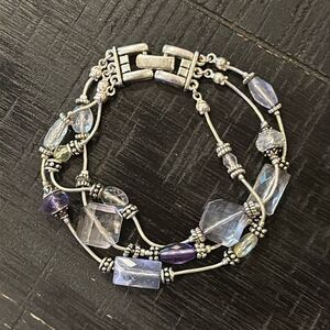 Triple Strand Purple Bead Silver Tone Classy Bracelet​